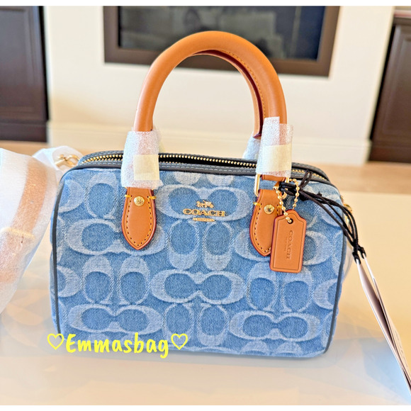 Coach Mini Rowan Crossbody Bag In Signature Denim CDQ36 denim/Gold/Indigo - Picture 14 of 16